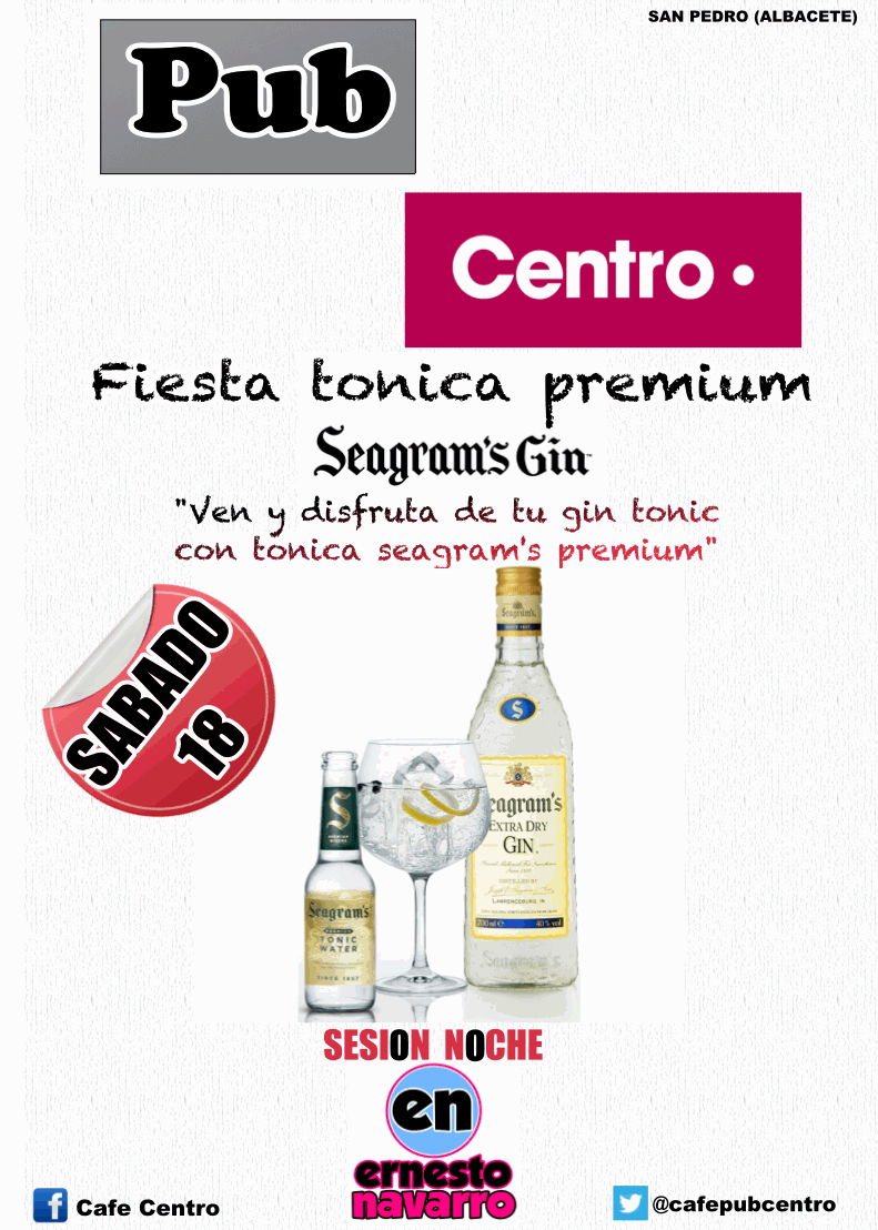 Venga mañana nos vemos en <a href="/cafepubcentro/">pub CENTRO</a> este Sábado bailamos Fiesta Seagrams´s Gin #FelizFinDeSemana