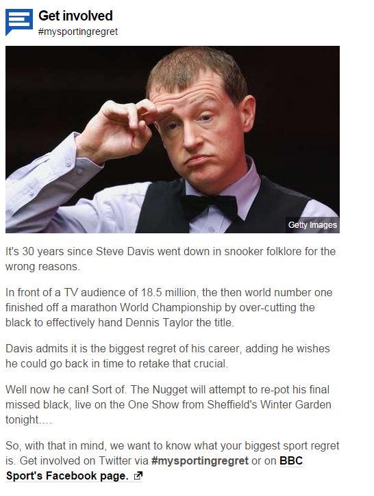 BBCSport's tweet photo. That nicely links to our new debate. Tell us your biggest sport regret using #mysportingregret http://t.co/EUXBR6Zpv9 http://t.co/uNsV6BeoNT