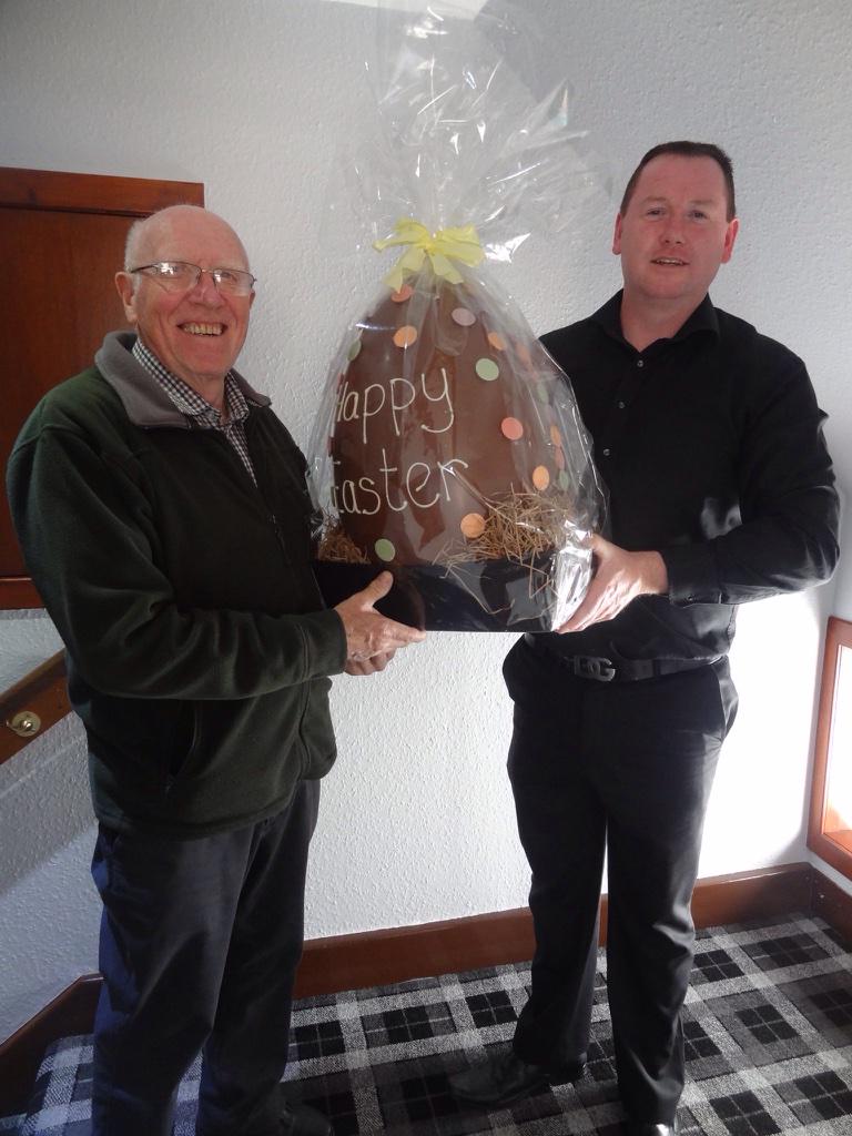 Banff man John Raymond comes up trumps as winner of the giant Easter Egg in our charity raffle. #yummy