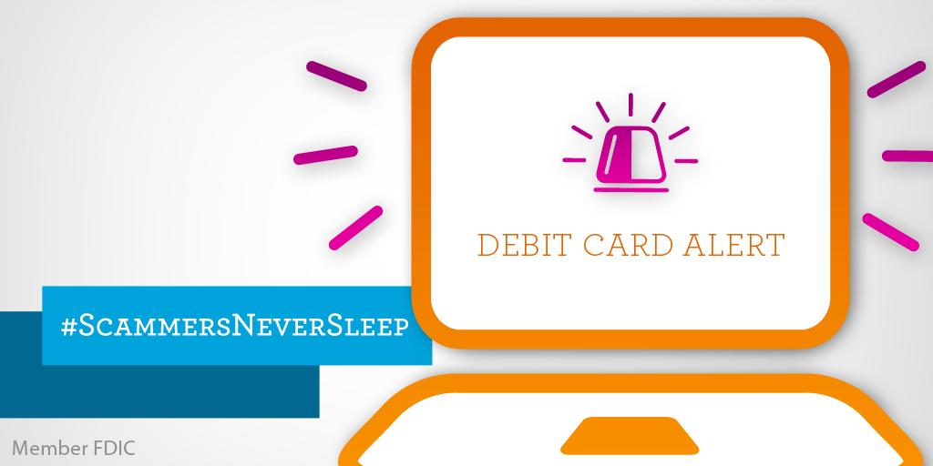 WellsFargo's tweet photo. Detect fraud early with debit card alerts. Here’s how to set them up: http://t.co/bNcbljFHS7 #ScammersNeverSleep http://t.co/lyIoIVG6bb