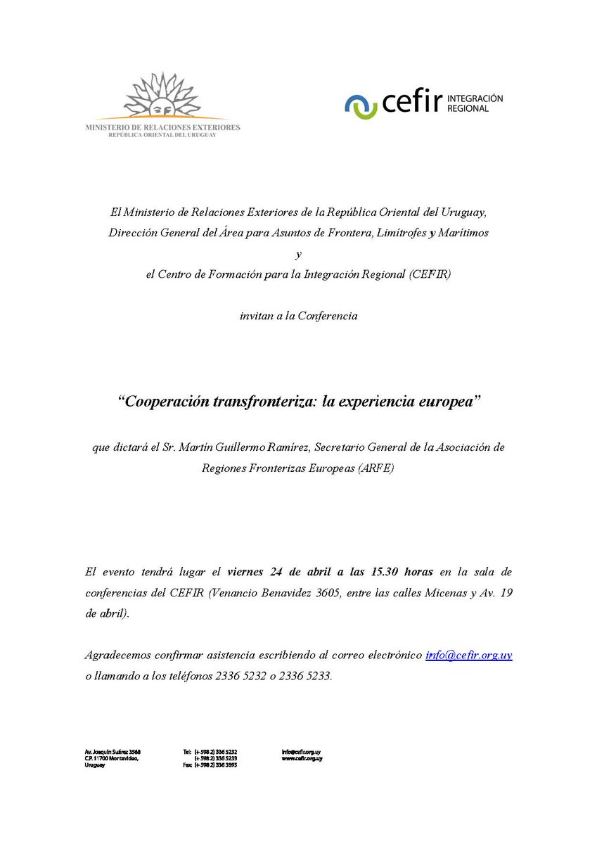 Difundimos invitación a la conferencia sobre “Cooperación transfronteriza: la experiencia europea”