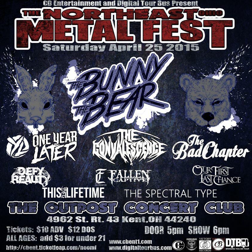 Chris3788's tweet photo. APRIL 25 at @outpostkent in #KENT #ohio @TheBadChapter @thebunnythebear @thisisalifetime @FallenCaptive and more! http://t.co/gks5eyABBT