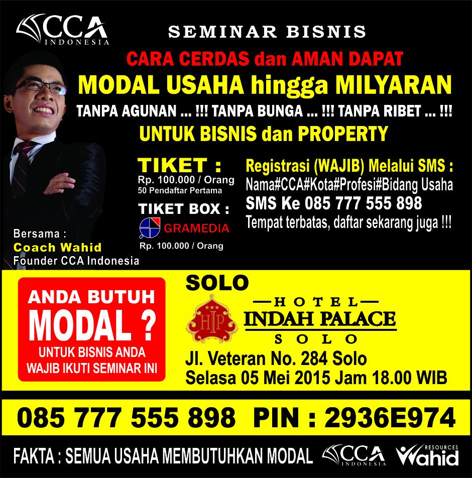Seminar #ModalMilyaranTanpaAgunanTanpaBunga brsama <a href="/PakarCreditCard/">Pakar Credit Card</a> Solo Selasa 5 Mei jam 18.00, Hotel Indah Palace.