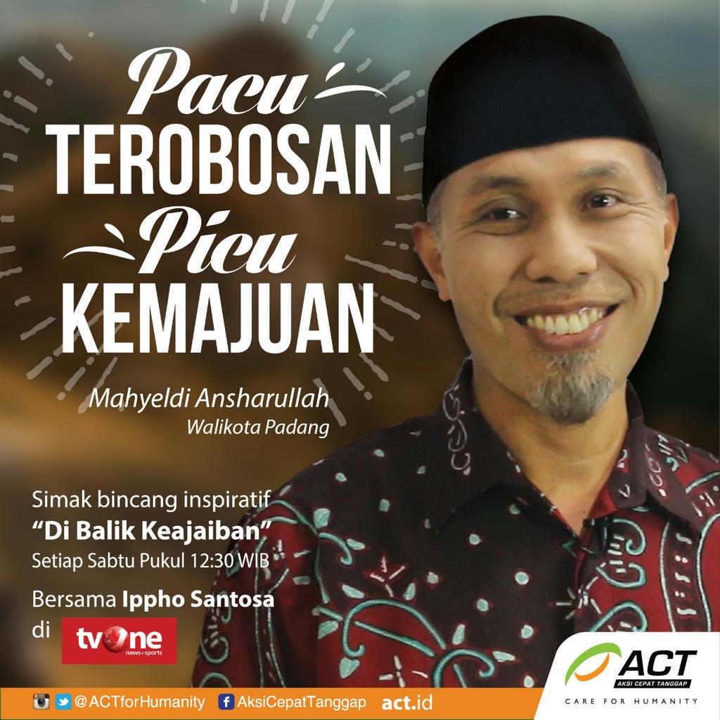tvOneNews's tweet photo. Saksikan talkshow inspiratif persembahan @ACTforHumanity, #DiBalikKeajaiban bersama @MahyeldiPadang! @ipphoright http://t.co/eq6UeKKlGi