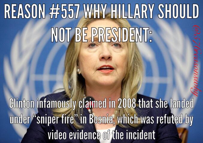 576reasonswhy's tweet photo. Reason #557 why #hillary should not be #President #sniperfire http://t.co/XU8aZcbWSA