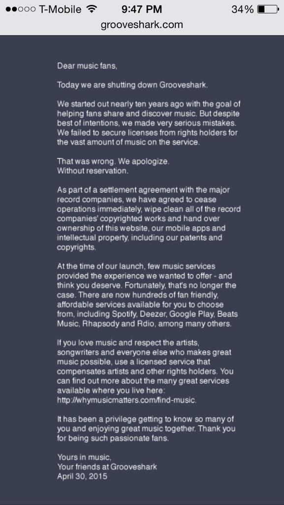 TheDailyClash1's tweet photo. R.I.P. Grooveshark http://t.co/siIFGnkksH