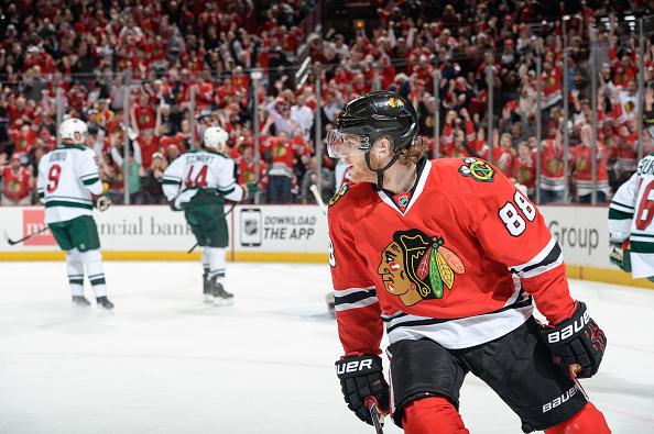 SportsCenter's tweet photo. Blackhawks survive a wild game. Chicago beats Minnesota in Game 1 of the 2nd round, 4-3. http://t.co/eRX2QXJCLZ