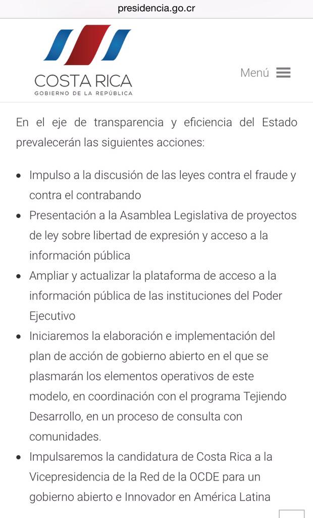 Prioridades en #GobiernoAbierto para segundo año de mandato presidencial #CostaRica