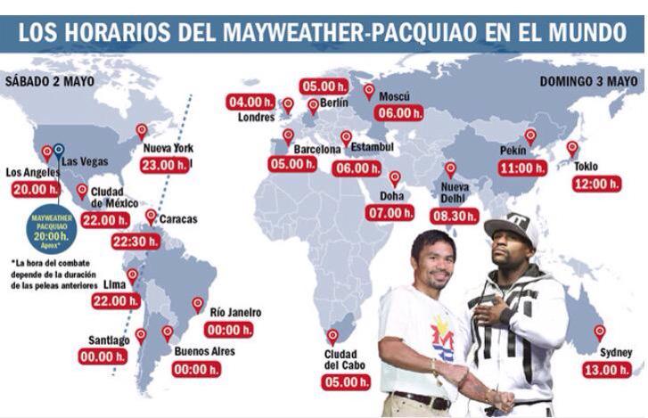 INFOLACUSTRE's tweet photo. Aqui Horario de la pelea del siglo mañana 2 May. Entre #MayweatherPacquiao http://t.co/A4MVm2U5Ps