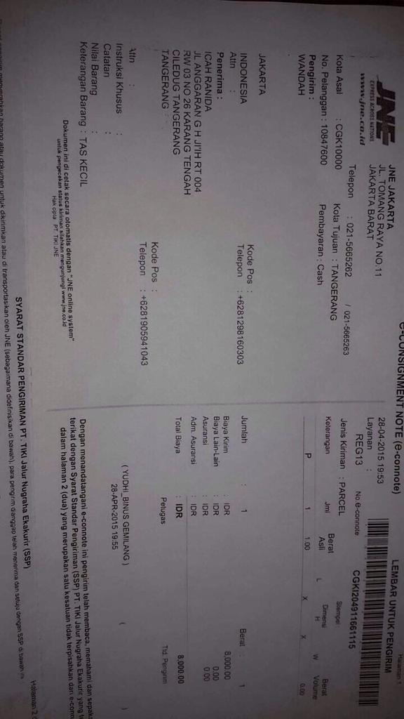 iicharanida's tweet photo. @JNECare @JNE_ID min Cek resi ini dong.. Masa belom sampe2.. http://t.co/hLHKNRLXRU