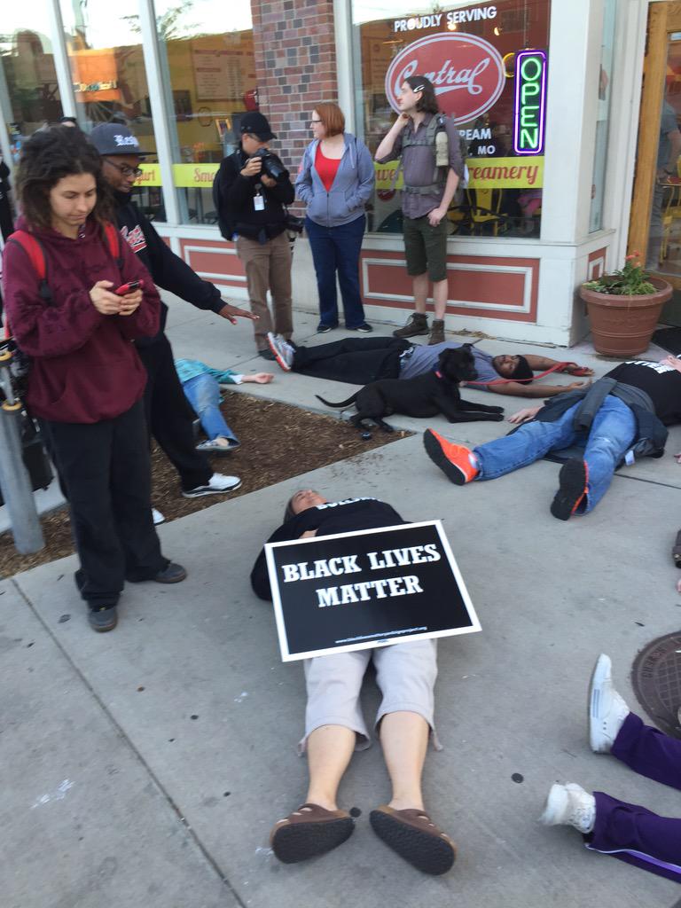 DOJSuedFerguson's tweet image. #FergusonToBaltimore #FergusonIsBaltimore #Ferguson2Baltimore #Baltimore Die in STL 3 Hour protest, no arrests.