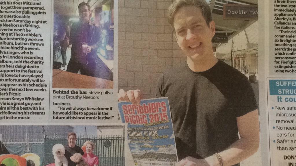 Scribblerpicnic's tweet photo. Thanks @StirObserver for coverage of @steviemccrorie promoting #scribblerspicnic #music #festival #musicVcancer May10 http://t.co/gziKS4FocY
