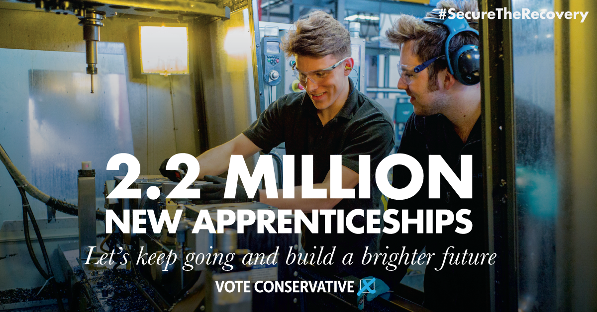 Conservatives's tweet photo. 2.2 million new apprenticeships since 2010, and we'll create 3 million more in the next Parliament. Let friends know. http://t.co/mV8Q6GVHoh