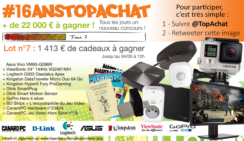 TopAchat's tweet image. Concours #16AnsTopAchat

On continue avec le #lot7 à 1413 € !

Pour participer, RT + Follow @TopAchat :-)