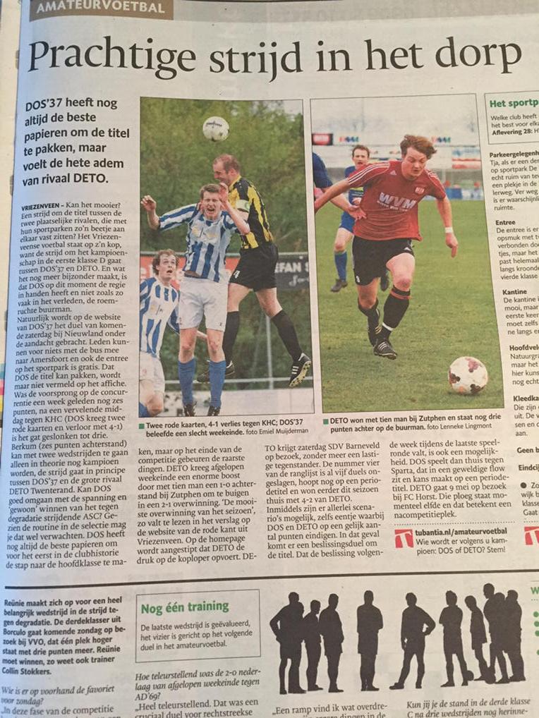 Mooi artikel vanochtend in Tubantia. Het is spannend wie de titel gaat pakken