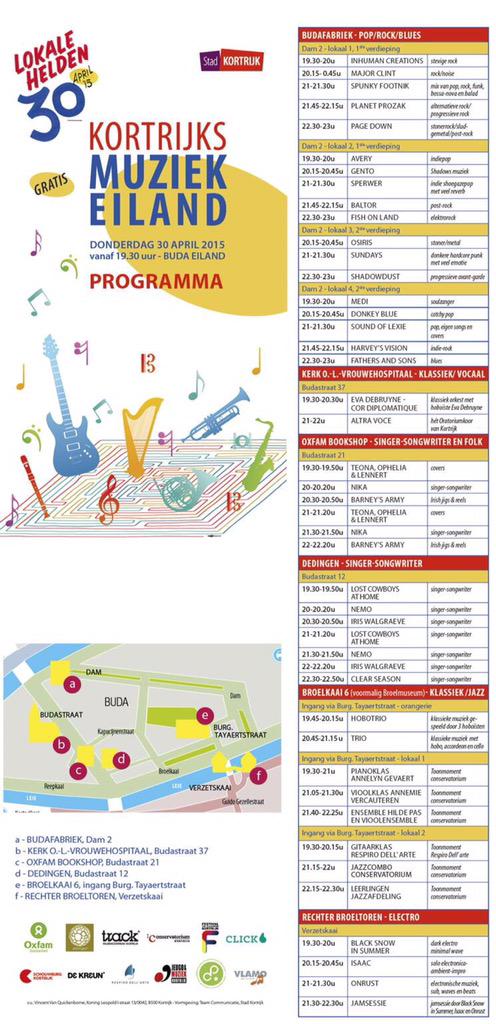 Tip voor vanavond. Meer dan 40 lokale muziekbands op het Kortrijkse muziekeiland. #budaeiland #lokalehelden