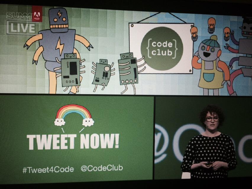 StuartScott81's tweet image. Inspiring stuff from @CodeClub at #AdobeSummit. Getting kids into coding! #Tweet4Code