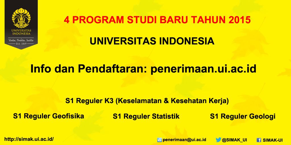 SIMAK_UI's tweet photo. 4 Program Studi Baru yg bisa dipilih di SIMAK UI 2015
Info &amp; Pendaftaran:http://t.co/U8BIZexaoS  #SIMAKUI #S1Reguler http://t.co/j8faJkTg0M