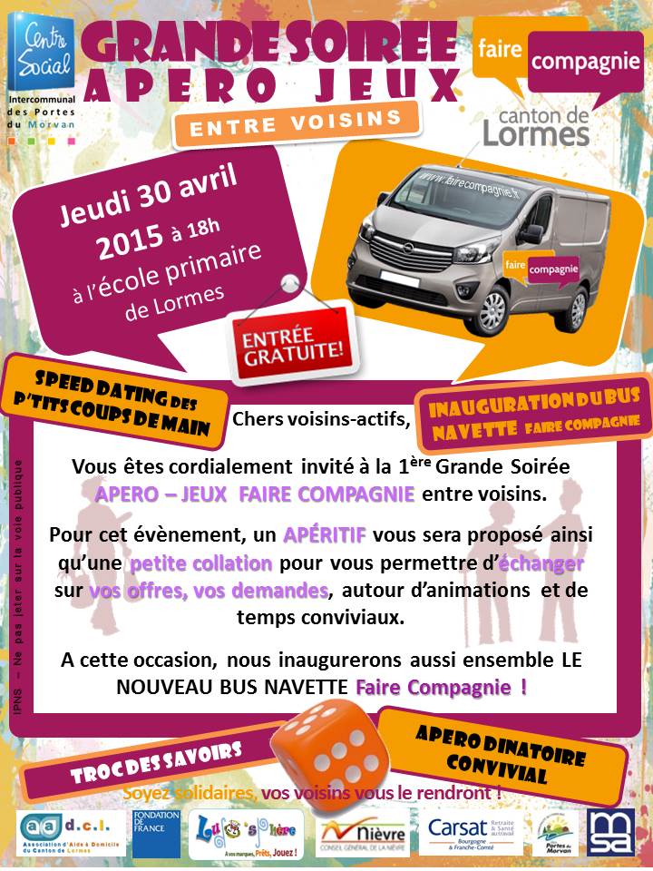 Venez partager un moment convivial autour de petits jeux et d'un apéro-dinatoire à 18h, à l'école primaire de Lormes