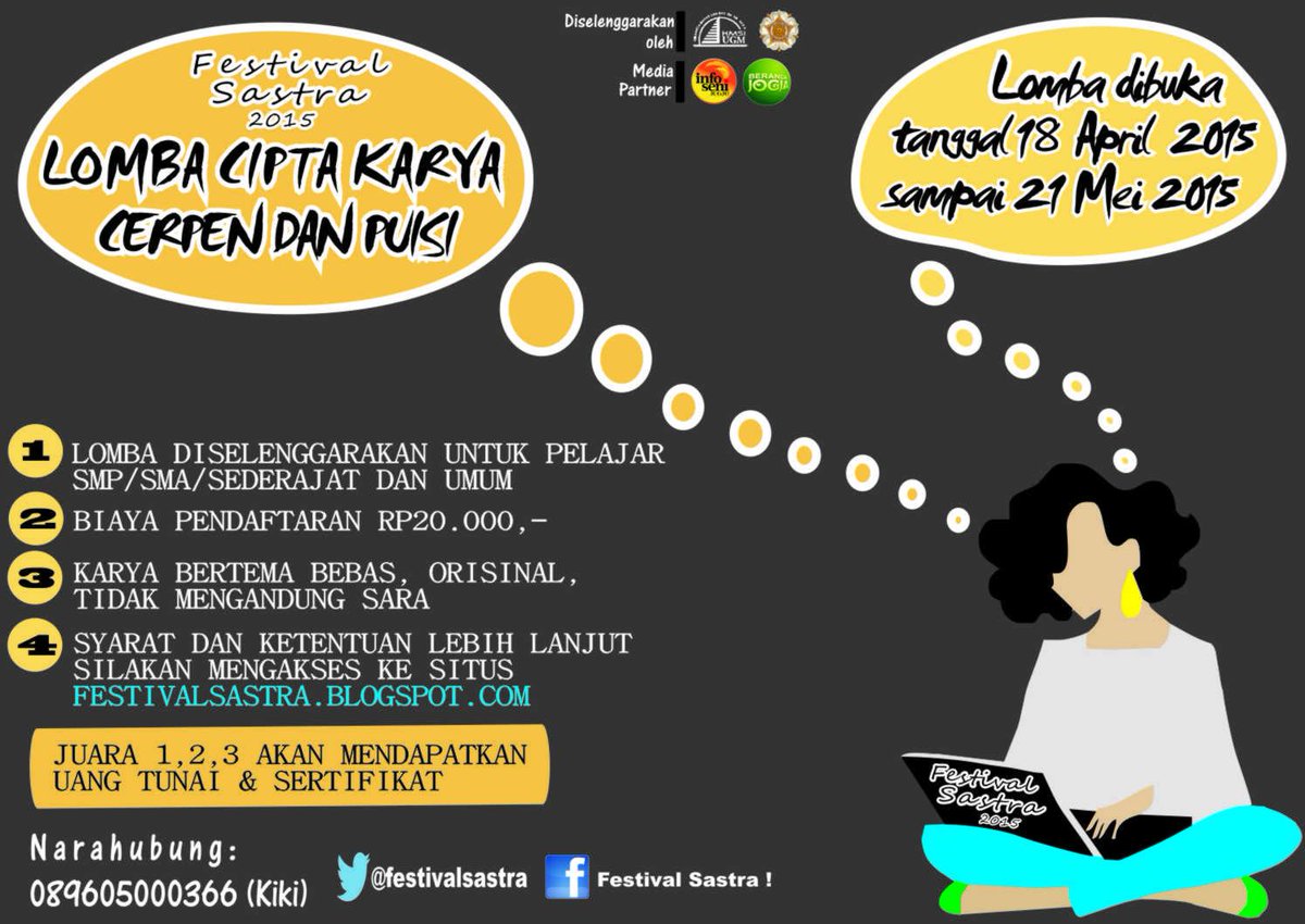 <a href="/SMAN1_PWD/">SMA N 1 PURWODADI</a> Festival Sastra UGM I Lomba Cipta Karya Cerpen &amp; Puisi I DL: 21 Mei 2015