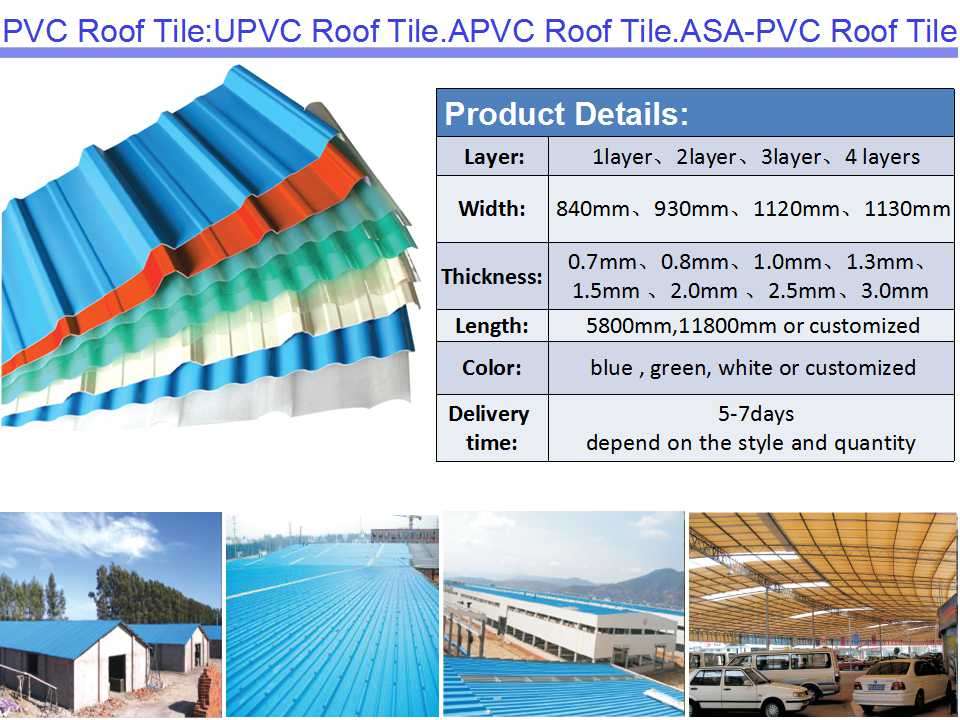 Oyami brand pvc roof tile,best factory or warehouse roof building material
phone:0086 15627287861