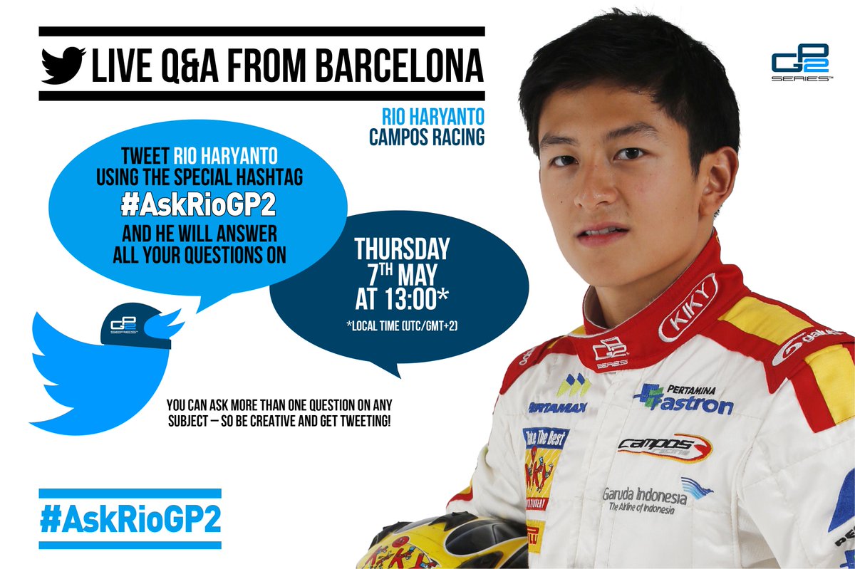 Formula2's tweet photo. Join us next Thursday at 1pm (GMT+2) for a LIVE Q&amp;A session with @RHaryantoracing 
Send your Qs #AskRioGP2 http://t.co/BpWk1j4WGK
