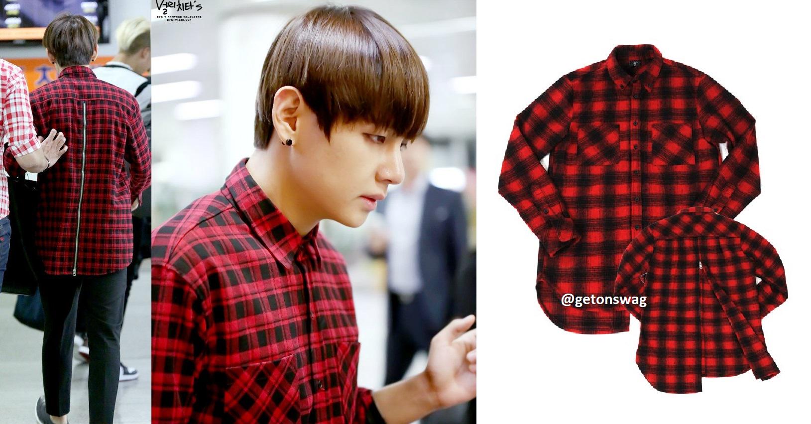 Beyond The Style ✼ Alex ✼ on Twitter: "#BTS #Bangtanboys #KimTaehyung (similar item) MONO'T zip check flannel shirt black&amp;red, $55 http://t.co/Fhz5ZOgDX2" / X