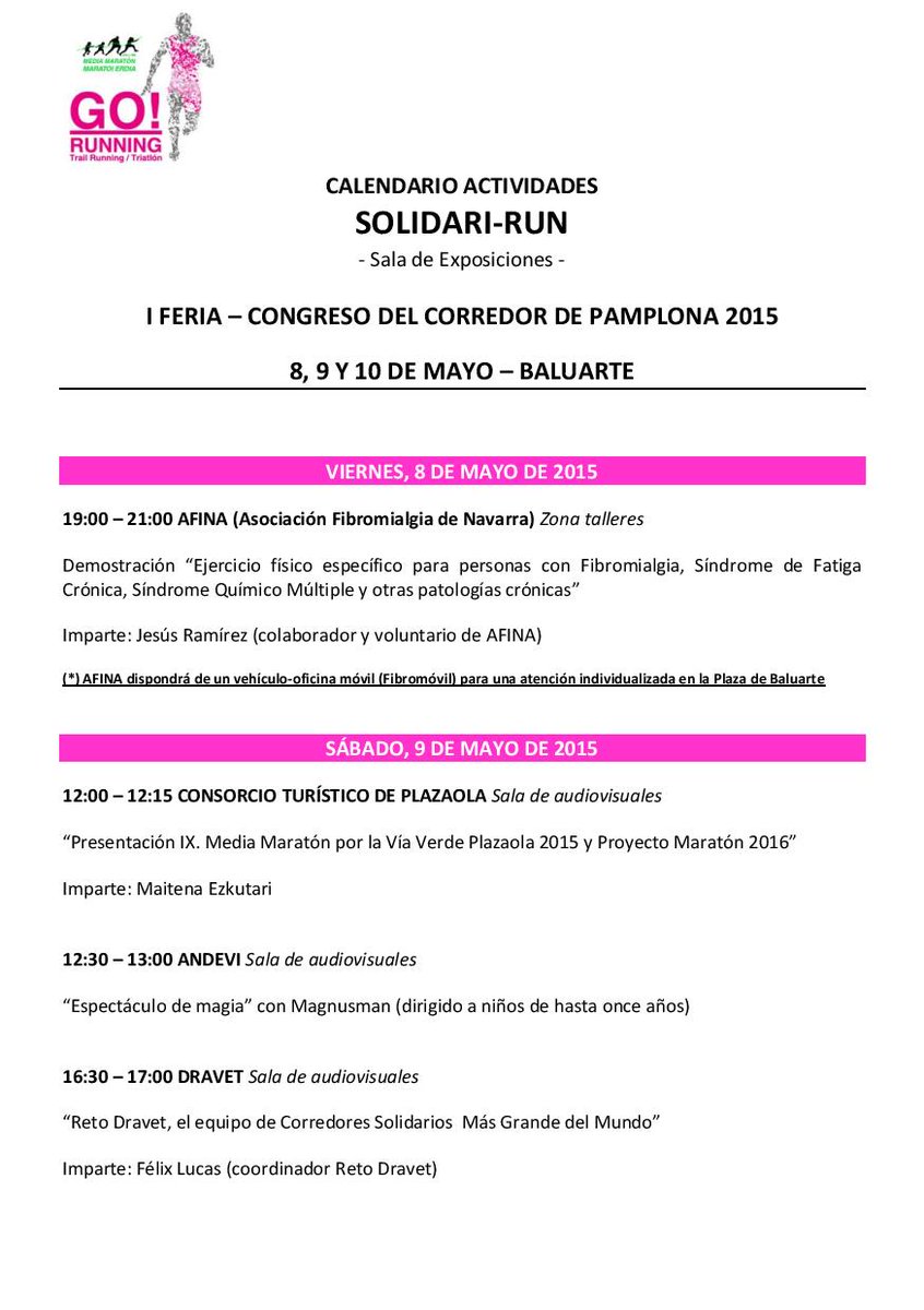 SOFEVENEVENTOS's tweet photo. La @FeriaGoRunning estará llena de actividades. Aquí os presentamos el calendario SOLIDARI-RUN. ¡Échale un ojo! ;) http://t.co/Mis7N5BtA8