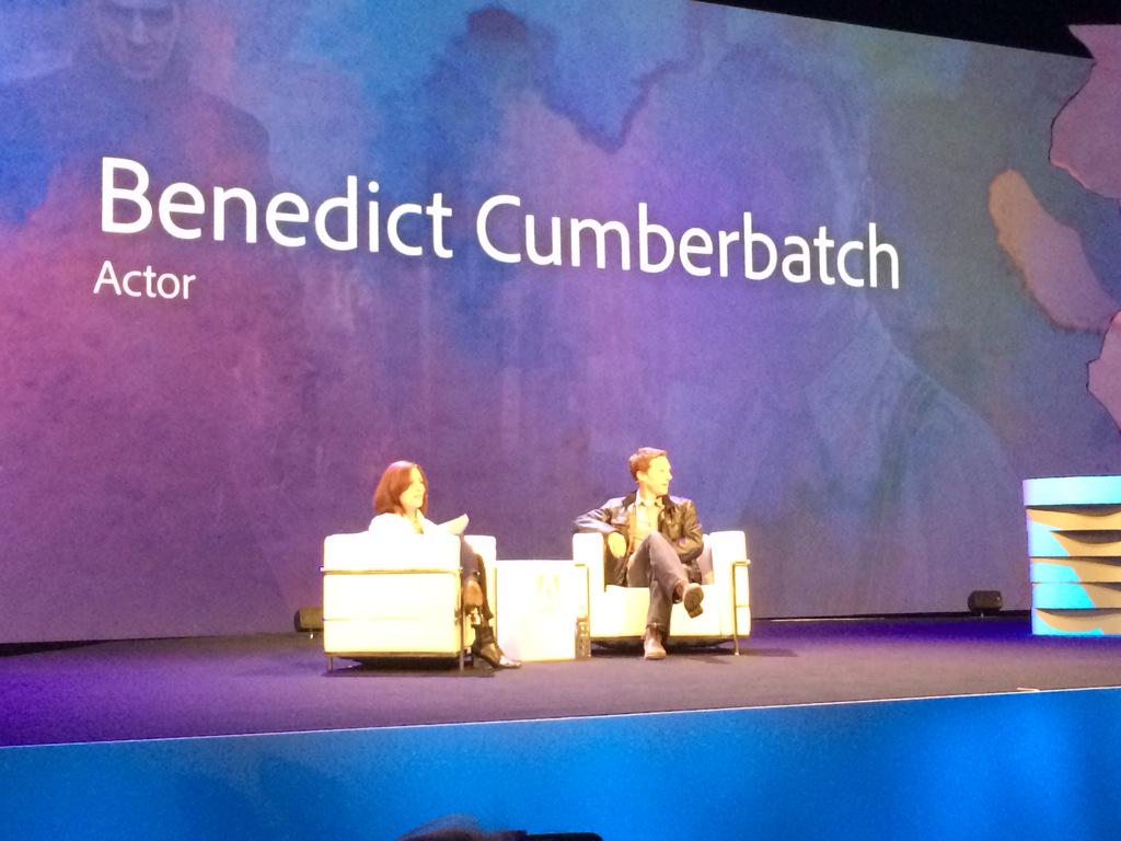 Benedict Cumberbatch from the Imitation Game on stage at #AdobeSummit. Very different from Michael Keaton!
