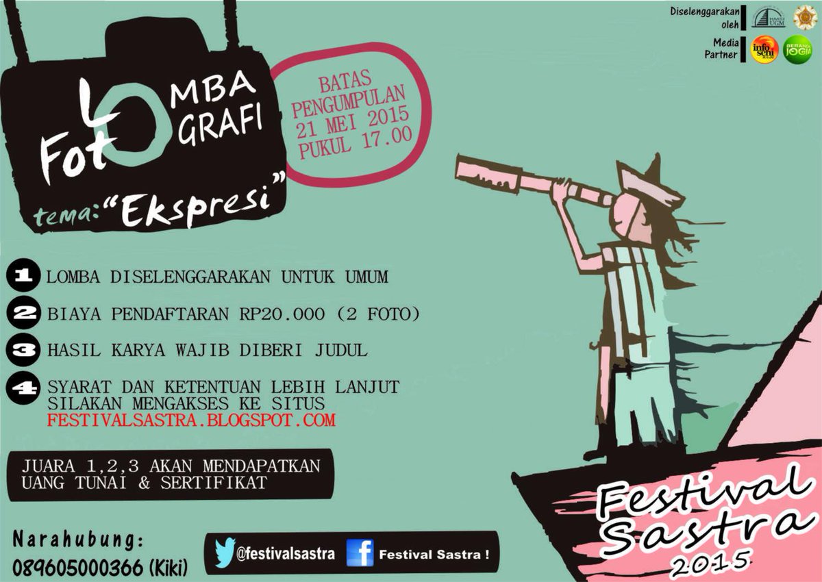 <a href="/stangelashs/">SMA SANTA ANGELA</a> FESTIVAL SASTRA UGM 2015. ONLINE DL.21 MEI 2015. MUSKUS, BACA PUISI, MADING 30 MEI 2015. JOIN NOW !