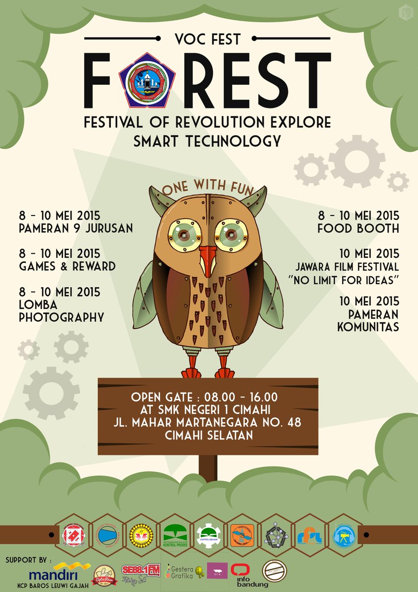 SMKN1CMH's tweet photo. Come in and join with us on AMAZING OPEN HOUSE 2015! 
8 May - 10 May 2015 :)
#FOREST2015 http://t.co/2FLeao5KWz