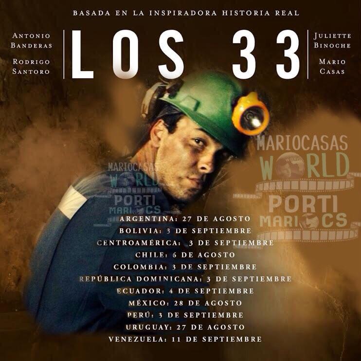 MarioCasasWorld's tweet photo. ¡Ya estan todas las fechas d estreno para toda Latinoamérica d #Los33! @mario_casas_ @juanpabloraba @antoniobanderas http://t.co/rYXxyNLUG1