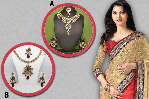 ethnicstation's tweet photo. Which Necklace set would go with this Saree ? 

#Saree #NecklaceSet http://t.co/nOAqXWFs1P