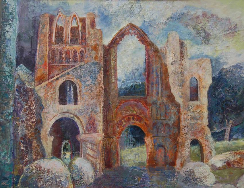 Last day of #buildapril another image from the past, #CastleAcrePriory #Norfolk #ruin #mixedmedia #painting