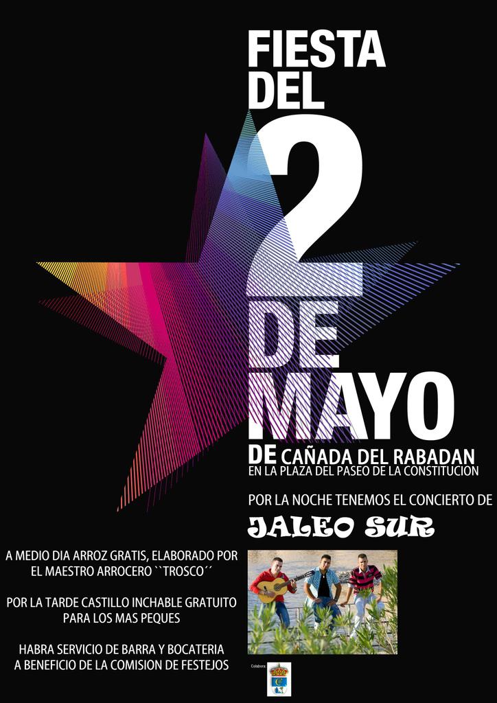feriayfestejos's tweet photo. FIESTA DEL 2 DE MAYO! EN LA PLAZA PRINCIPAL D CAÑADA DL RABADAN,ARROZ GRATIS,CASTILLO INCHABLE, CONCIERTO D JALEO SUR http://t.co/114yR7k22x
