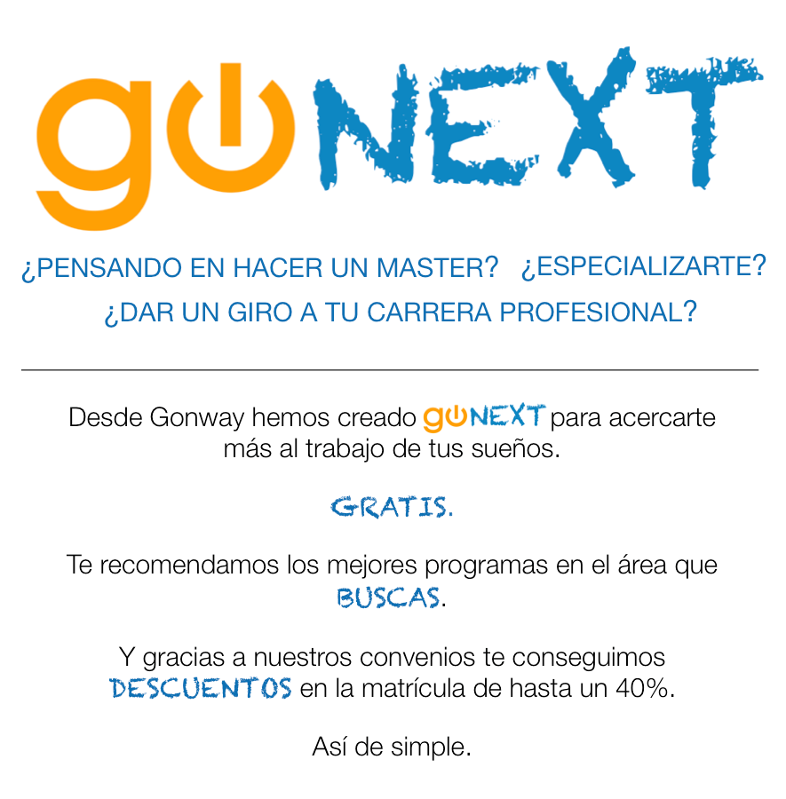 gonwaycom's tweet photo. ¿Conoces #goNEXT? Apúntate gratis aquí: http://t.co/4RPowW2ulQ http://t.co/AL3Bz1nLEI