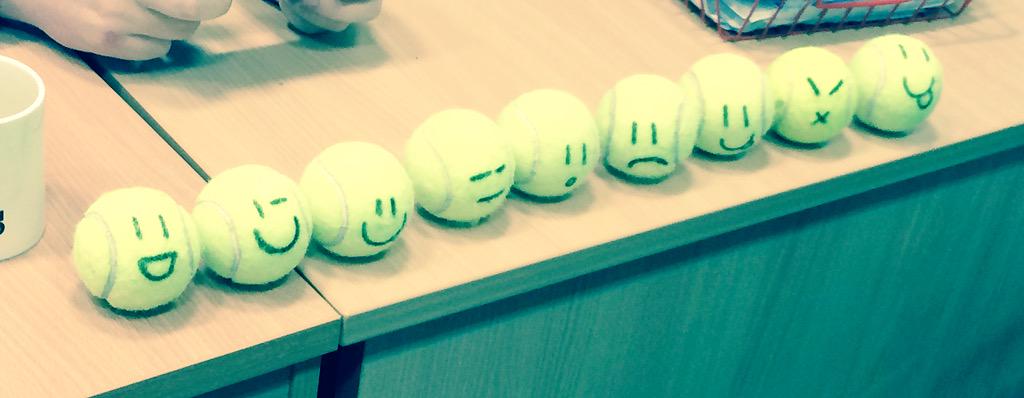 Using our old tennis balls to decorate the office space! #tennis #ball #emjoi