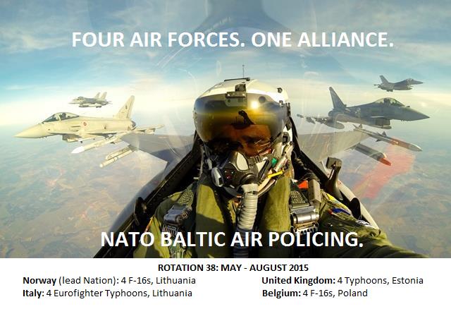NATOpress's tweet photo. 4 air forces,1 alliance.BE,IT,NO&amp;UK take over #NATO #BalticAirPolicing to keep our skies safe. http://t.co/7TFsLi9lgT http://t.co/TbtqpcMPK7