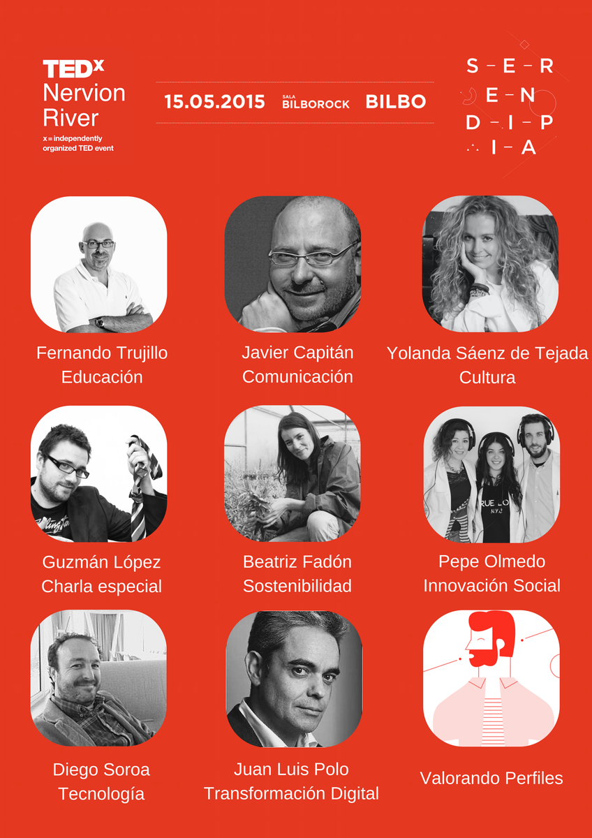 TEDxNervionR's tweet photo. PONENTES: @ftsaez @JavierCapitan @yolandasaenzdet @BeaFadon @guzolopez @pepe_olmedo @juanluispolo @soroa #TEDxNR http://t.co/3t2w5lHrnb
