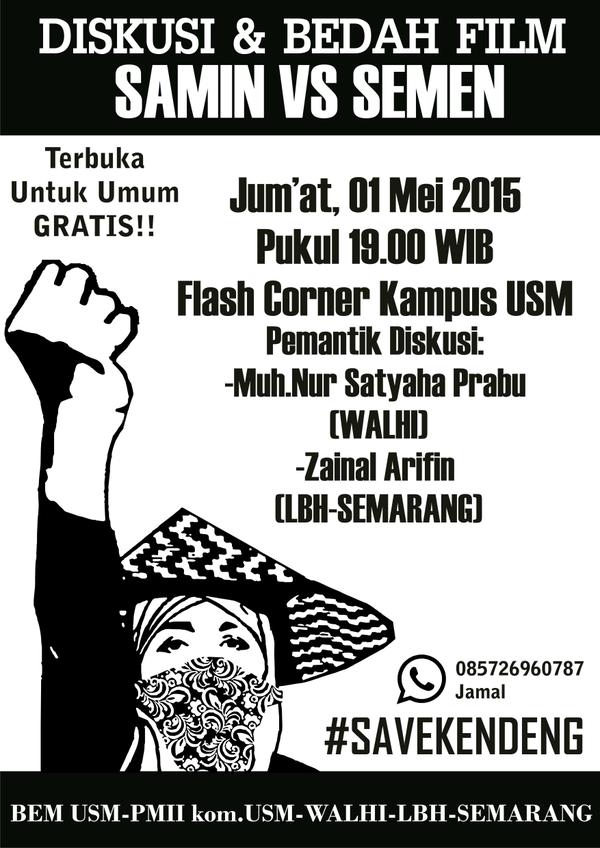 HADIRI dan IKUTI! Diskusi dan bedah film SAMIN vs SEMEN | jumat 1/5 | 19.00 | flash corner USM GRATIS!