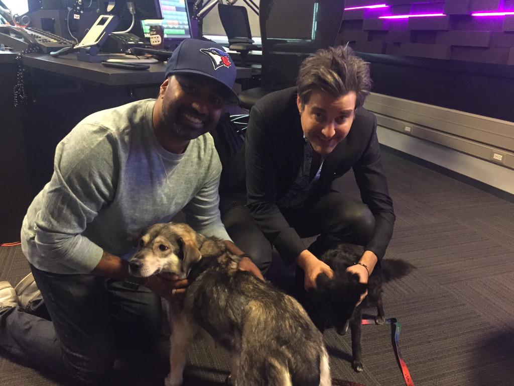 KiSS925's tweet photo. So cute!!! @rozweston &amp; @mochafrap chillin with a couple dogs from @3MillionDogs for @Uber_Canada #Uber3millionDogs http://t.co/zFbt43Go3E