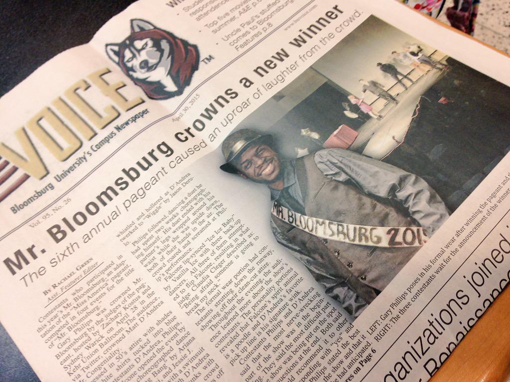 Mr_Bloomsburg's tweet photo. Check out the awesome article in @BUvoice this week!! #MrBloomsburg2015 http://t.co/ls3CEsIJIY