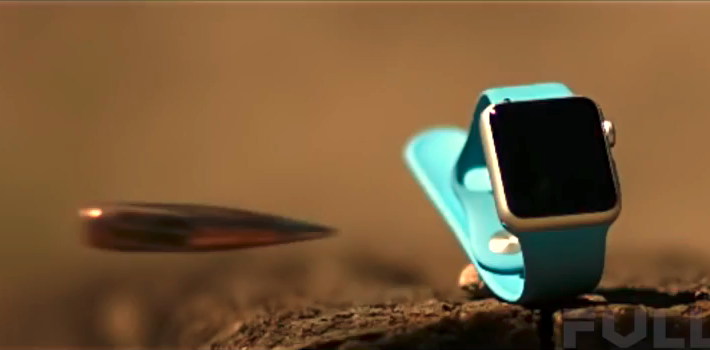 9to5mac's tweet photo. While your Apple Watch sits in China, this .50-caliber rifle blows apart a blue Sport (Video) http://t.co/I7i361quyl http://t.co/wKa9R6Ie5c