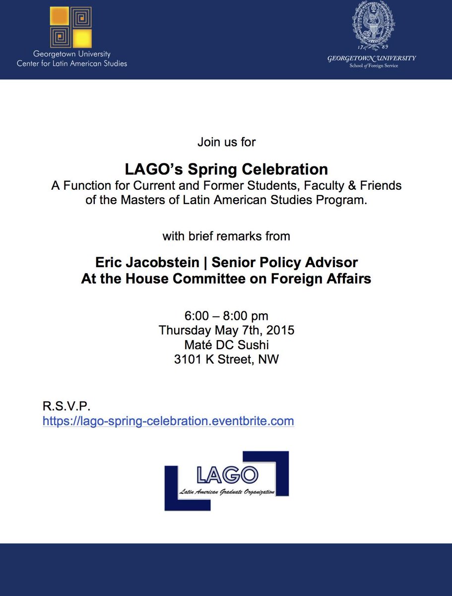 CLASAlumni's tweet photo. Join the @georgetownclas LAGO Spring Gathering on 5/7 &amp; mingle with alums &amp; students! http://t.co/d8E76D7aAs http://t.co/uozAG09iRT
