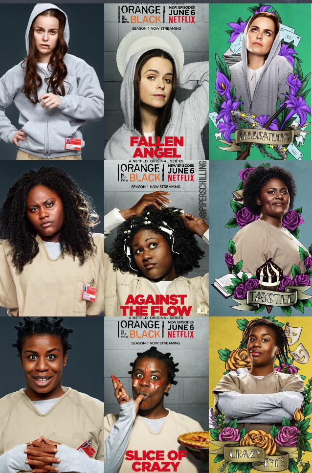 PiperSchilling's tweet image. .@OITNB character promotional posters from Season 1 to 3 #TBT 🐓🍊
