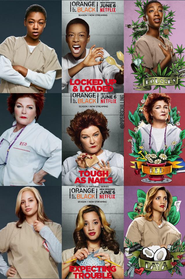 PiperSchilling's tweet image. .@OITNB character promotional posters from Season 1 to 3 #TBT 🐓🍊