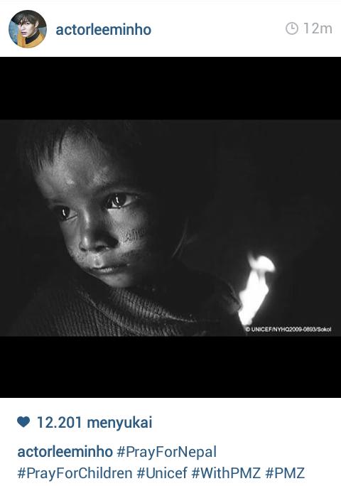 LMHchafoINA's tweet photo. [Info] @ActorLeeMinHo Instagram, Facebook, Twitter update #PrayForNepal #PrayForChildren #Unicef #WithPMZ #PMZ http://t.co/RdnaIzfka1