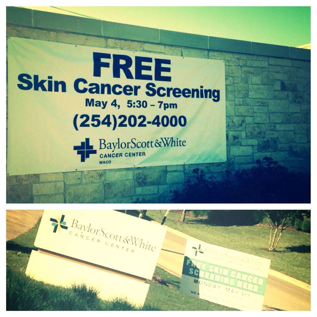 joniwatson's tweet photo. We care about you! Free skin cancer screening 05/04/15, 5:30-7 PM, @BaylorHealth @swhealthcare Cancer Center. #Waco http://t.co/qFFKevTjgT