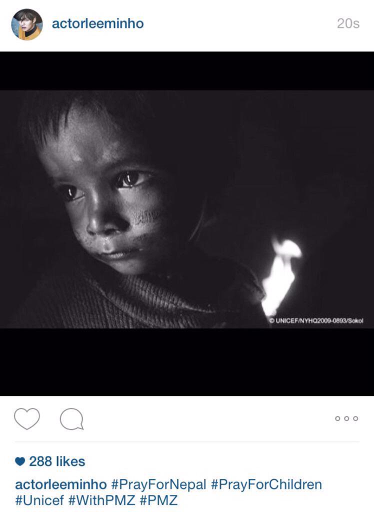 LEEMINHO_2206's tweet photo. @ActorLeeMinHo Instagram, Facebook, Twitter update #PrayForNepal #PrayForChildren #Unicef #WithPMZ #PMZ http://t.co/9tfRuPejDb