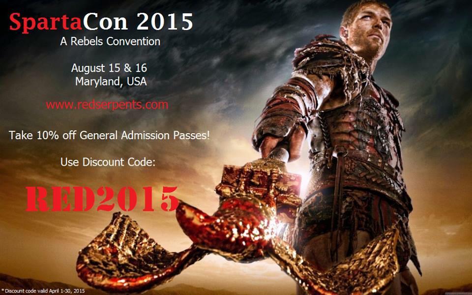 LAST DAY to get 10% off a #Spartacon Day or Weekend pass! redserpents.com/tickets.html